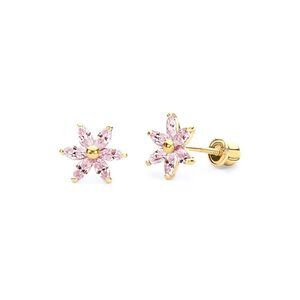 14k Yellow Gold Flower Stud Earrings with Screw Back | Birthday Gift |